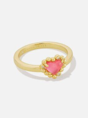 Kendra Scott Anna Framed Heart Band Ring Pink Gold 14K Gold Plated Size 8